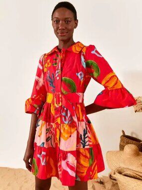 Farm Rio printed mini shirt dress Mixed Fruits Size Small NWT